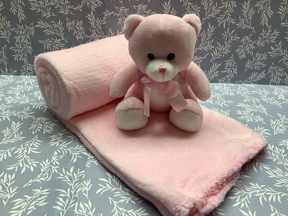 Pink Stuffy Bear and Matching Security/Fleece Blanket - Burton & Burton